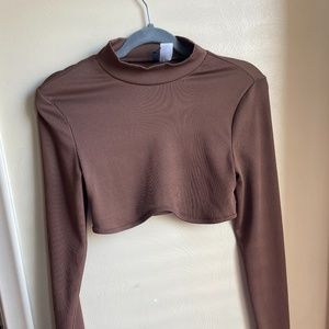 Brown Turtle Neck Crop Top
